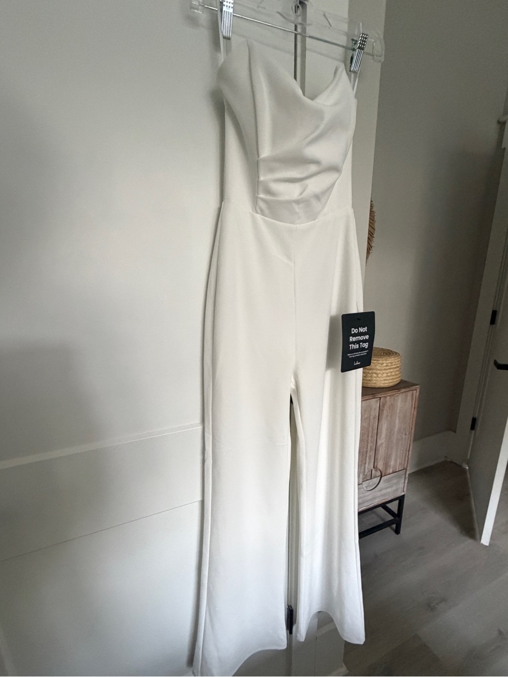 Lulu's Fashionista Nights Bustier Strapless White Wide-Leg Jumpsuit - Picture 4 of 10